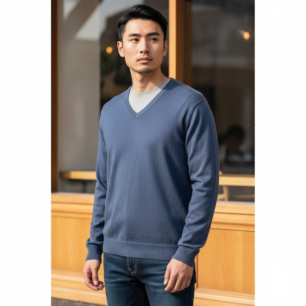Banana Republic V-Neck Sweater Mens L Blue Excellent Silk Cashmere Blend Knit